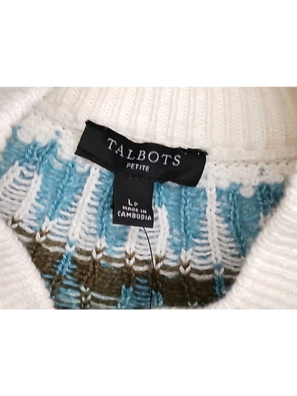 NWT TALBOTS Petite Large PL Mockneck Chevron Fair Isle Nordic Sweater Ice Green - Picture 6 of 8